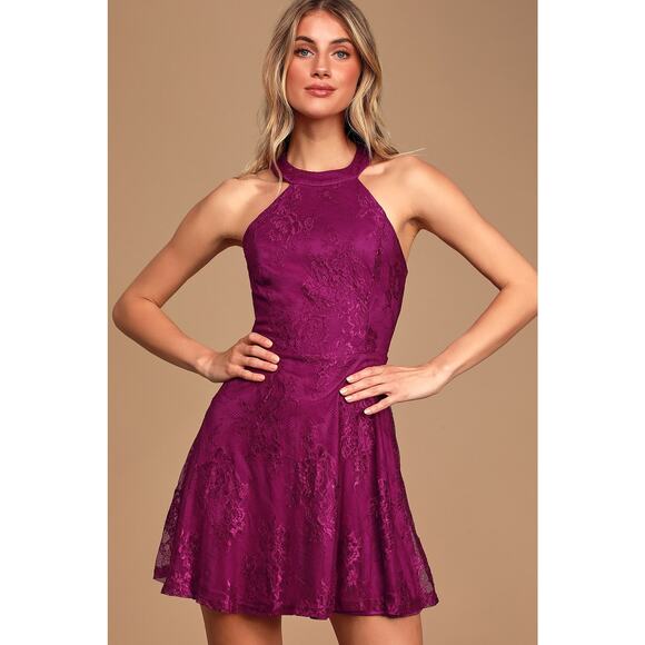 Lulus Dresses & Skirts - Lulus Truly Stunning Dark Magenta Lace Skater Dress XS NWT